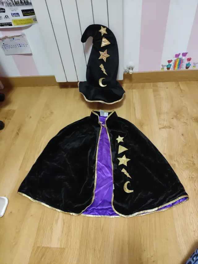 Gorro y capa brujo/hechicero 4-8 años
