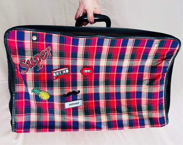 Maleta de mano vintage cuadros