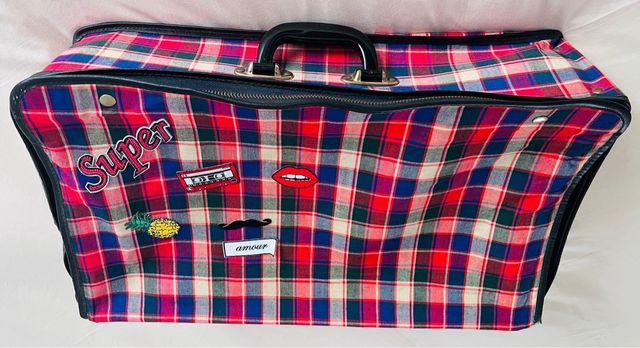 Maleta de mano vintage cuadros