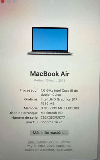 MacBook Air Retina 13” 2018 Gris Espacial