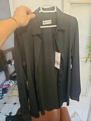 Camisa Zara Negra Manga Larga Material elastico