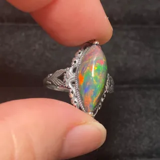Anillo Plata 925 Ópalo Natural Marquise