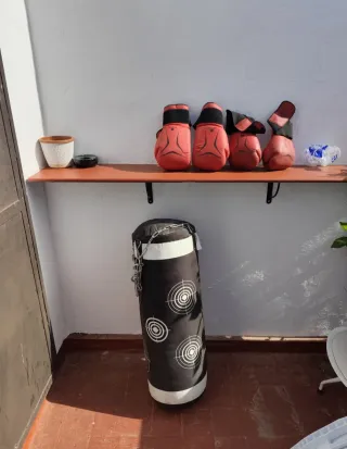 Saco de boxeo y 4 guantes de boxeo