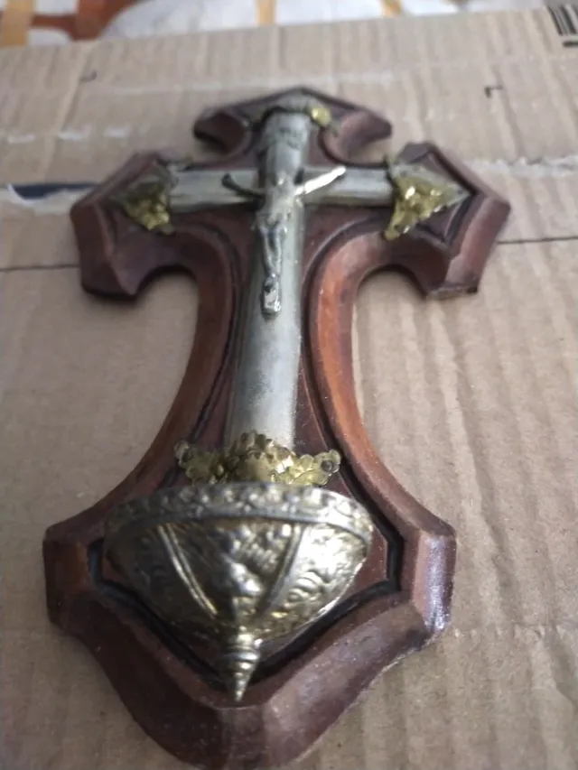 Crucifijo Bronce Baño Plata 20cm