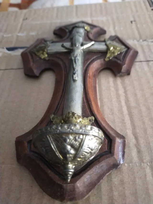 Crucifijo Bronce Baño Plata 20cm