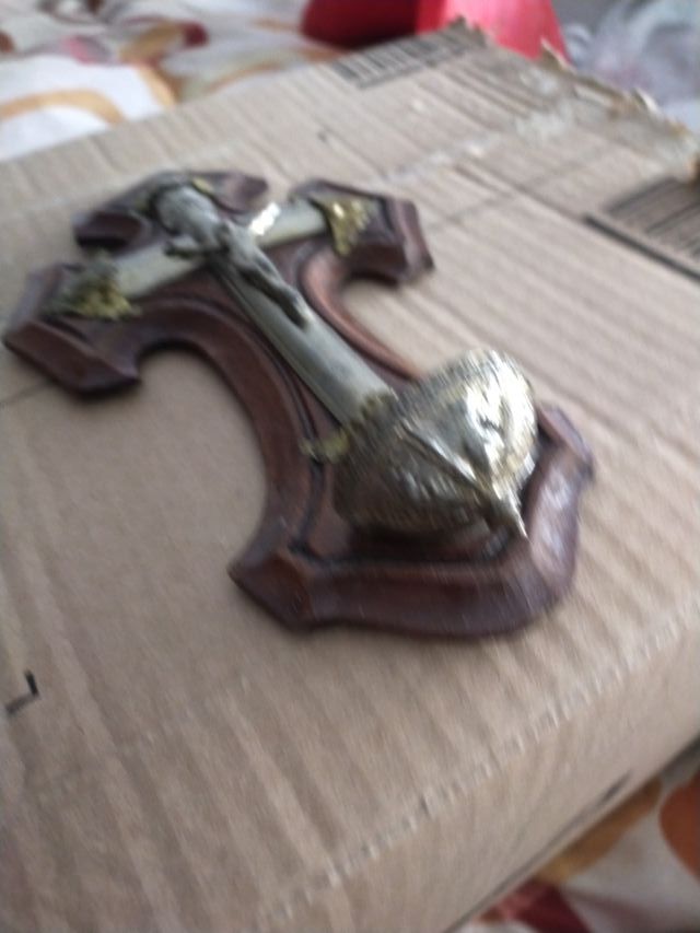 Crucifijo Bronce Baño Plata 20cm