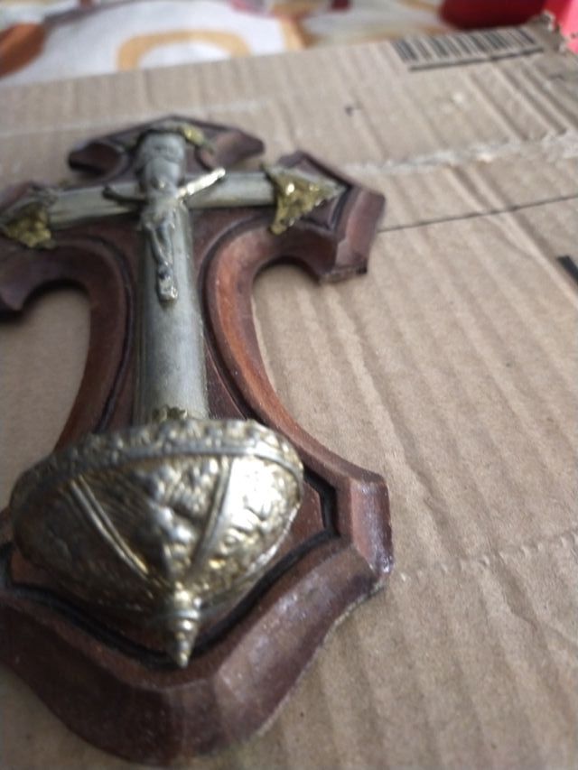 Crucifijo Bronce Baño Plata 20cm