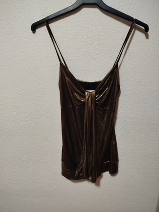 ¡REBAJA FIESTAS! Top de tirantes dorado y marrón