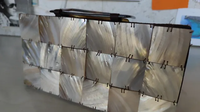 Borsa da festa madreperla beige/multicolore