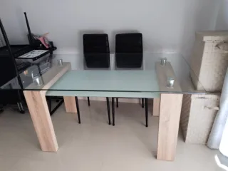 Mesa de salón cristal y madera