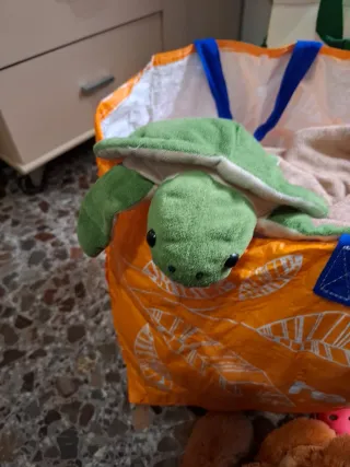 Peluche tortuga verde y perrito marrón