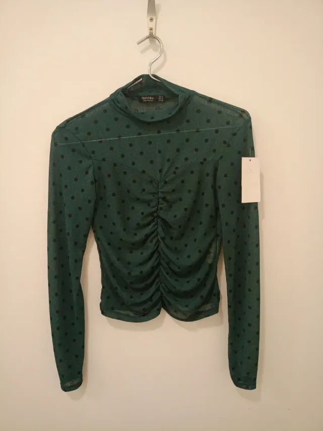 Camisa Bershka Malla Lunares Ruched Talla XS