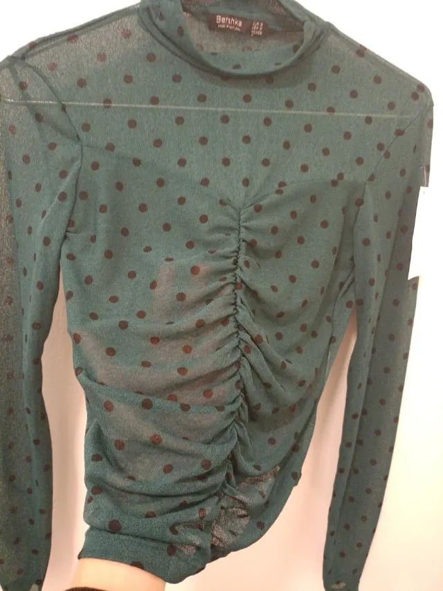 Camisa Bershka Malla Lunares Ruched Talla XS