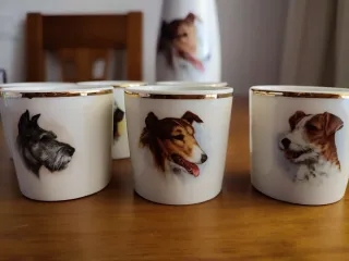 Juego Botella y Vasos Cerámica Perros