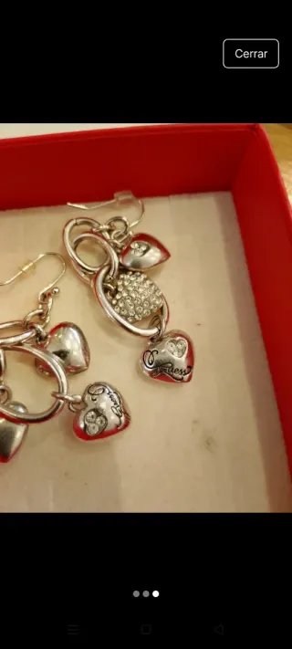 Pendientes Guess Largos Plata Corazones