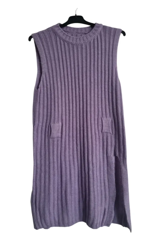 Abito smanicato lana lilla