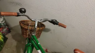 Bicicleta paseo verde con cesta y silla