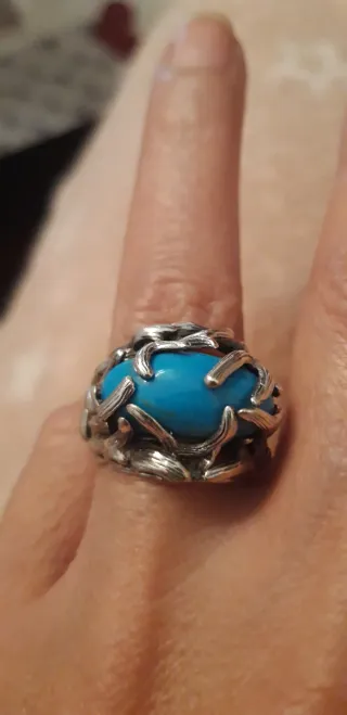 Anillo Plata Ley y Turquesa Natural Diseño único
