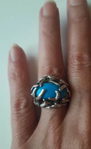 Anillo Plata Ley y Turquesa Natural Diseño único