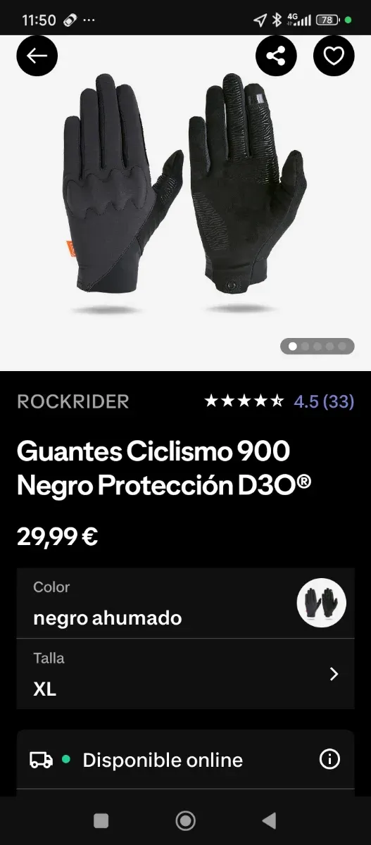Guantes de ciclismo negros Talla XL