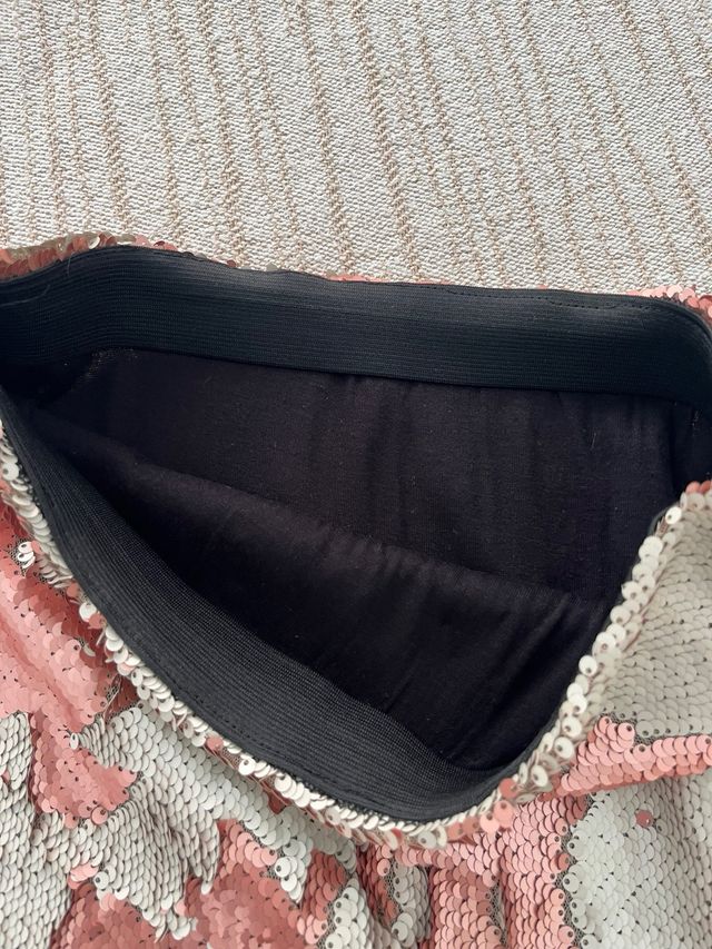 Falda lentejuelas rosa y blanco roto. Talla S.