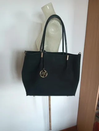 Borsa Primadonna camoscio nera con dettagli oro