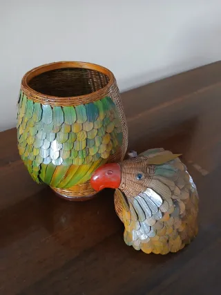 Cesto pappagallo vimini e legno