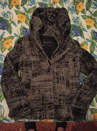 Chaqueta Zara Lana Mujer Negra y Blanca