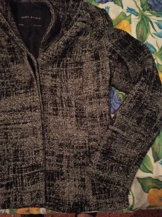 Chaqueta Zara Lana Mujer Negra y Blanca