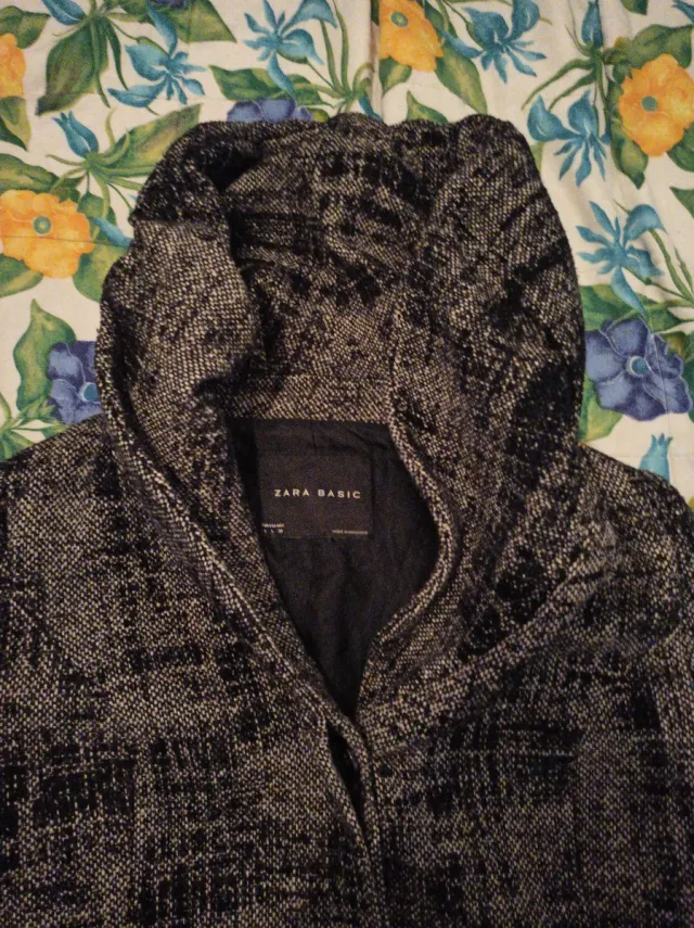Chaqueta Zara Lana Mujer Negra y Blanca