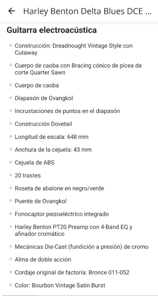 Guitarra electroacústica Harley Bento PT20