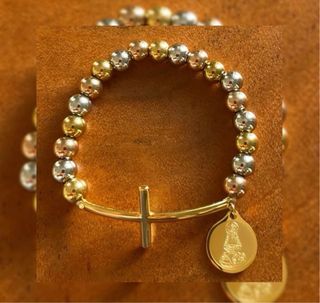 Pulsera Virgen Caridad del Cobre Acero Oro y Plata