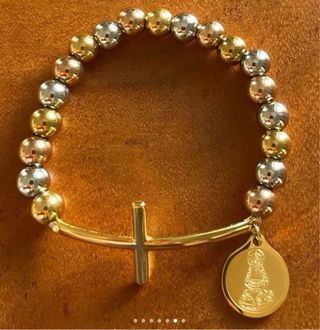 Pulsera Virgen Caridad del Cobre Acero Oro y Plata