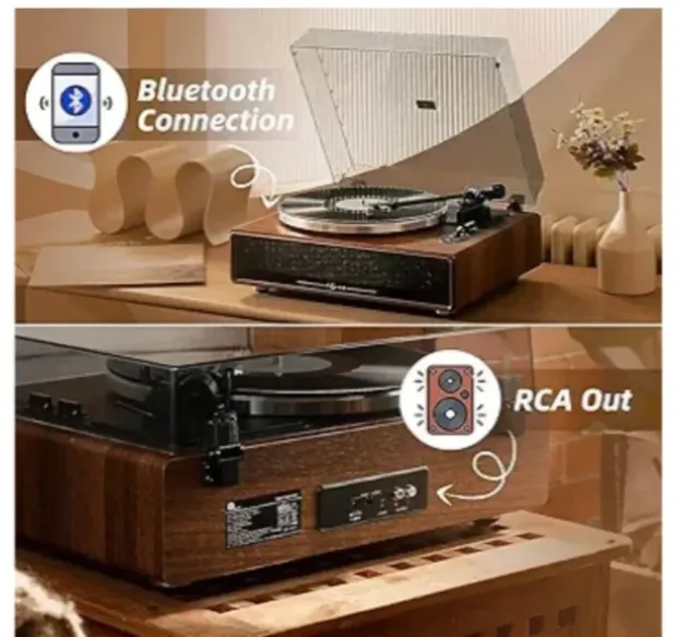 BY ONE Tocadiscos HiFi Bluetooth portátil