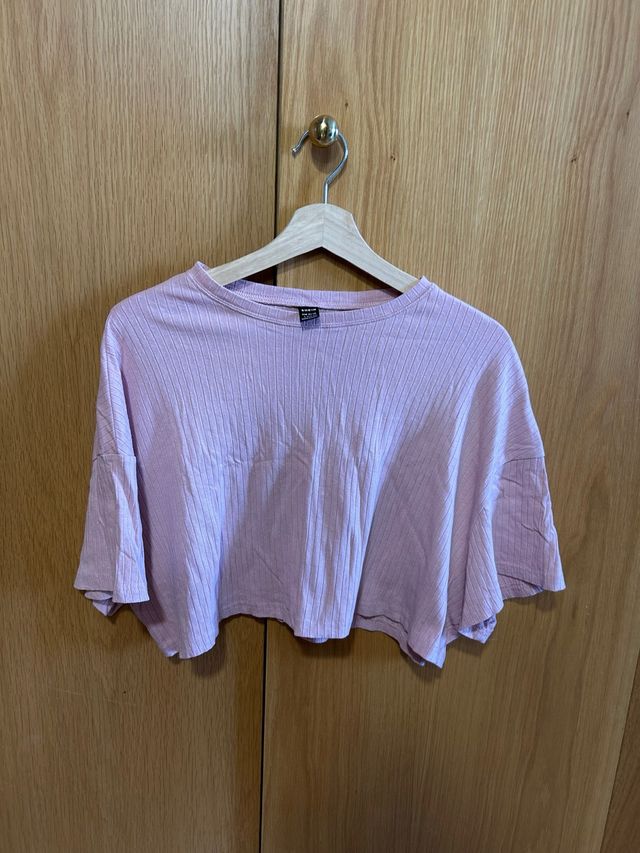 Camiseta rosa canalé