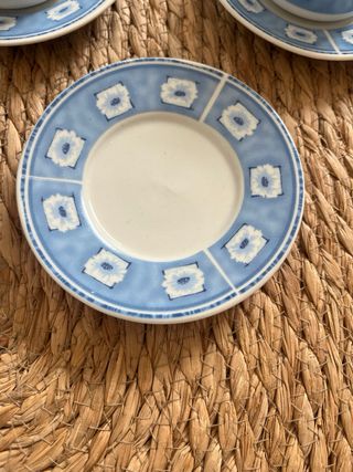 Juego 5 Tazas Café Porcelana Azul Flores