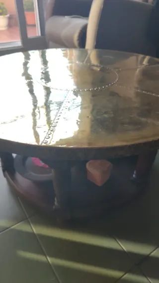 Set di due tavolini in ottone rotondi ed esagonali Marocchino