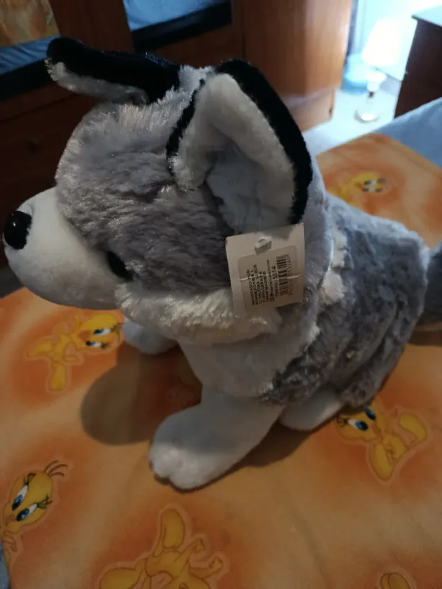 Peluche perro husky gris y blanco