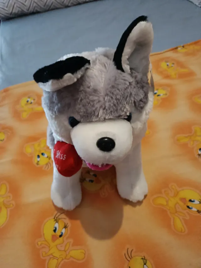 Peluche perro husky gris y blanco