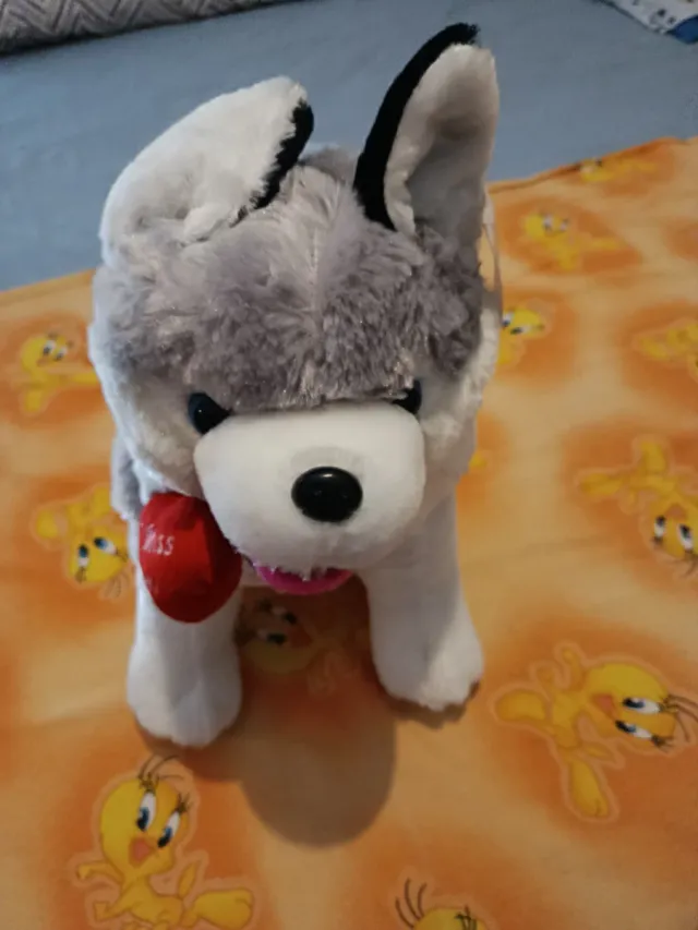 Peluche perro husky gris y blanco