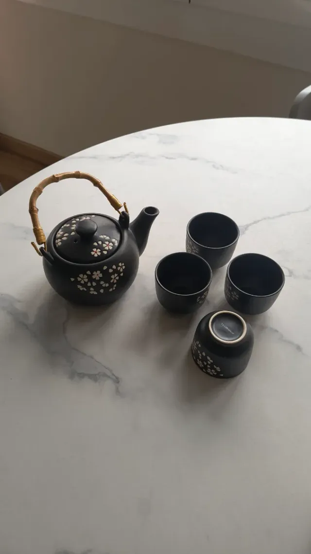Tetera y 4 tazas Tea Shop con asa de bambú