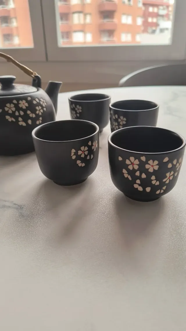 Tetera y 4 tazas Tea Shop con asa de bambú