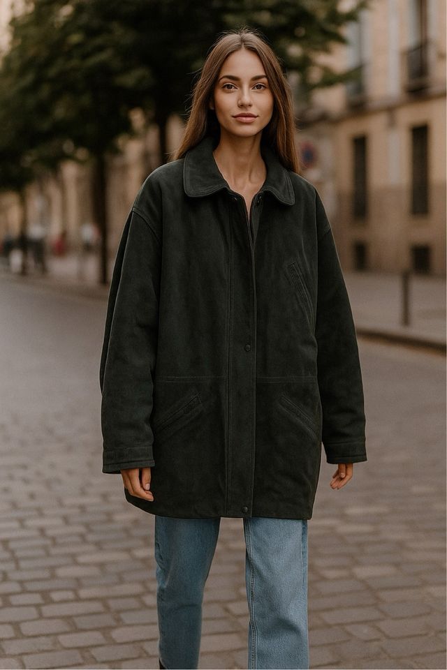 Abrigo verde piel oversize
