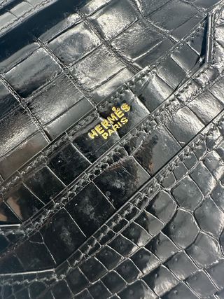 Cartera Hermès Negra Piel Cocodrilo Vintage