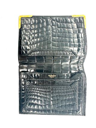 Cartera Hermès Negra Piel Cocodrilo Vintage