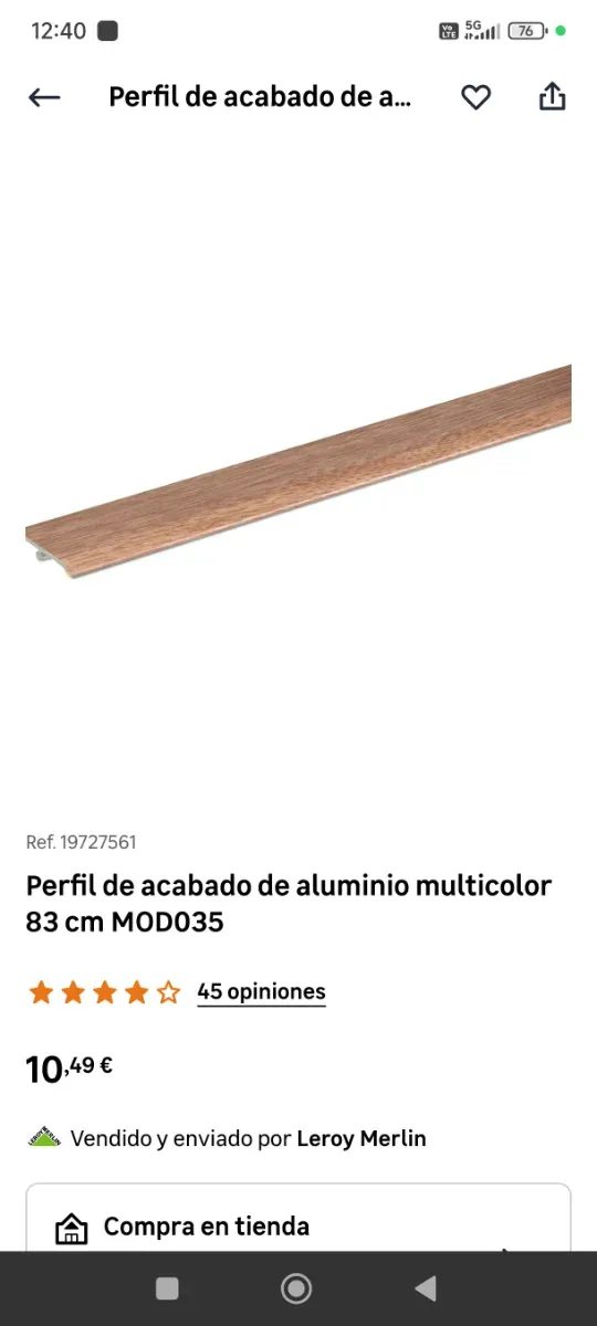 Perfil acabado aluminio multicolor 83cm