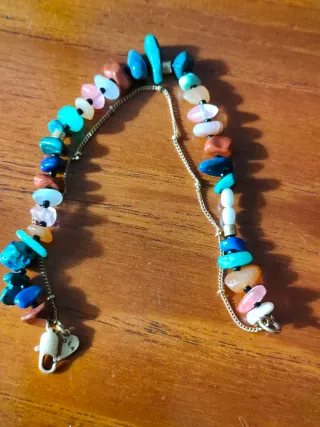 Pulsera doble cadena piedras multicolor