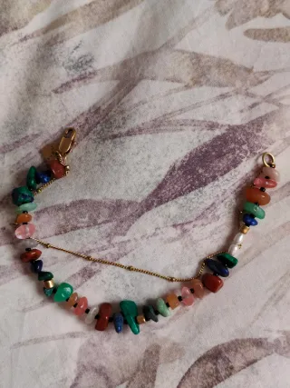 Pulsera doble cadena piedras multicolor