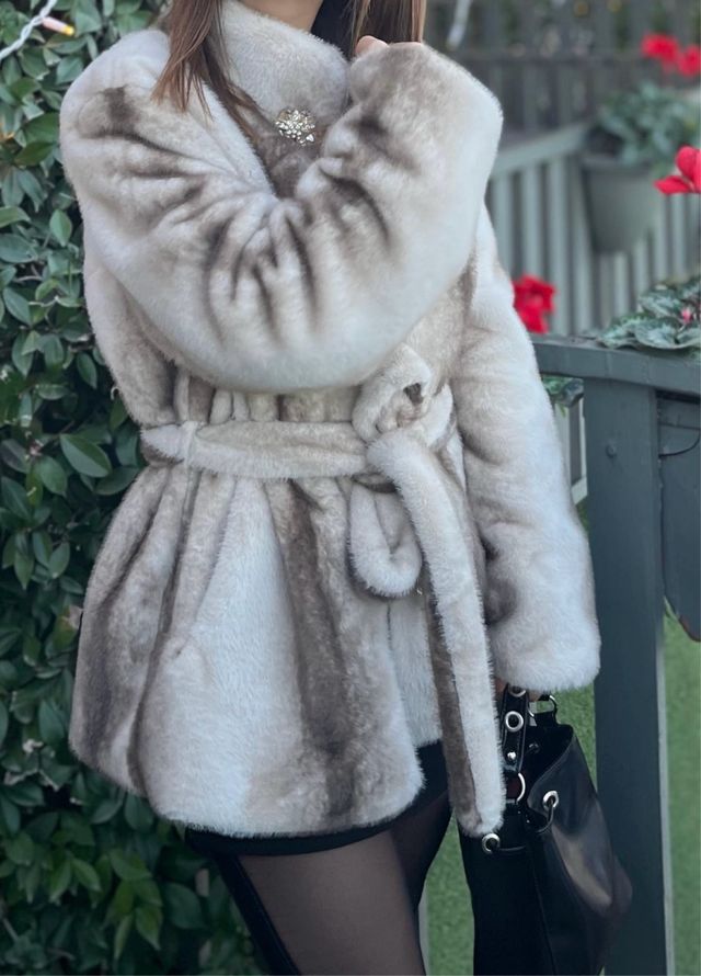 Eco pelliccia beige e marrone