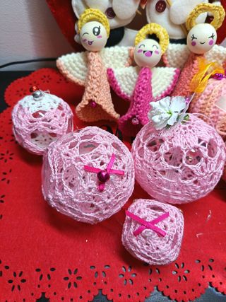 Set 6 palline + 3 angeli uncinetto